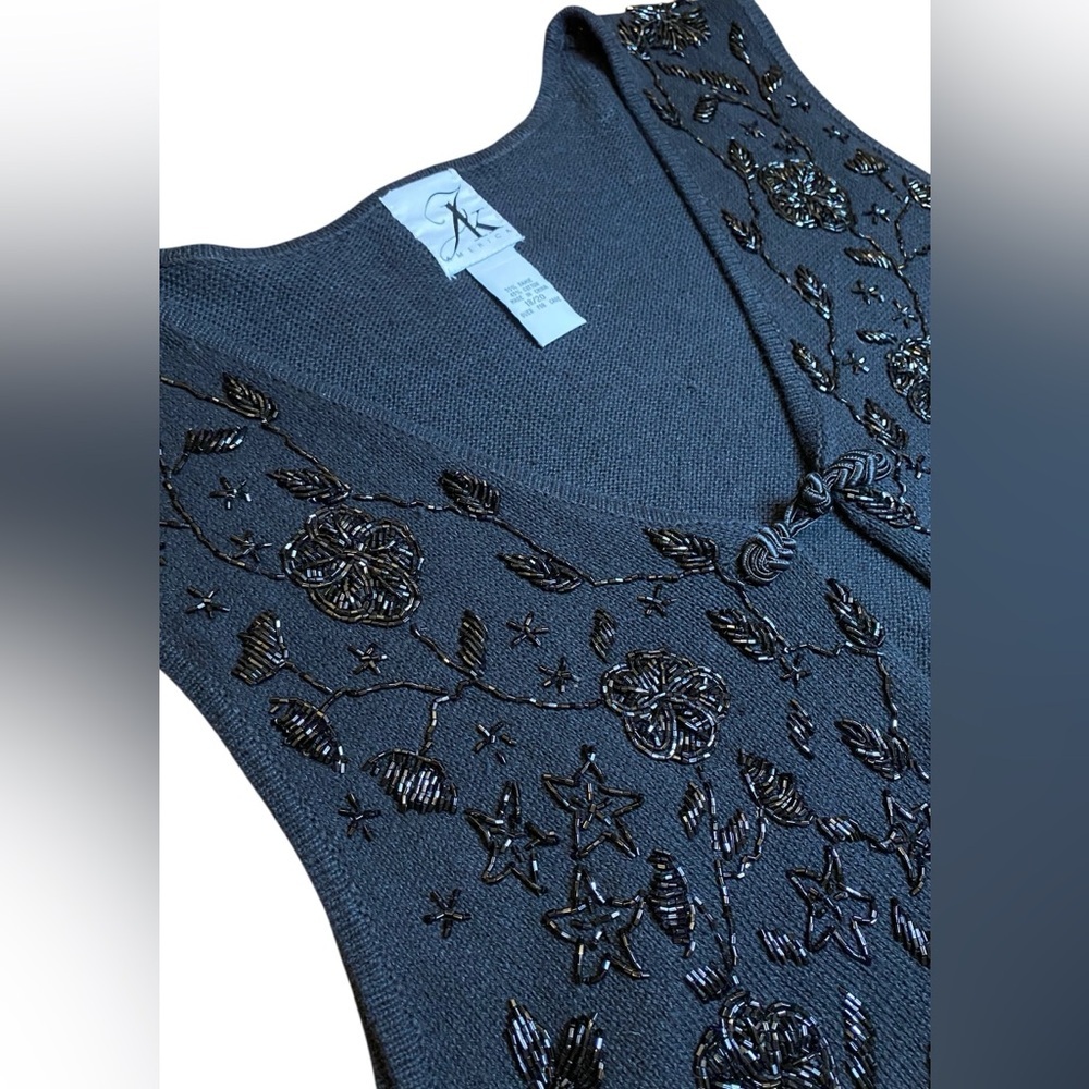 Vintage JK America Beaded Black Sleeveless Sweater Women’s 18 20 Open Knit Cozy